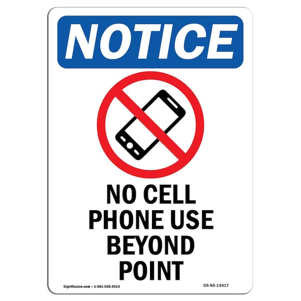 Signmission OSHA Sign, 10" H, Rigid Plastic, No Cell Phone Use Sign With Symbol, Portrait, V-14417 OS-NS-P-710-V-14417 - main
